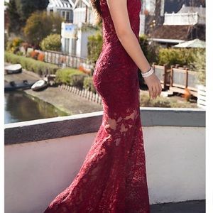 Red lace prom dress